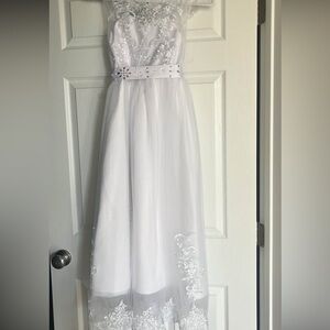 Ivory-White Girls' Embroidered Formal Dress
